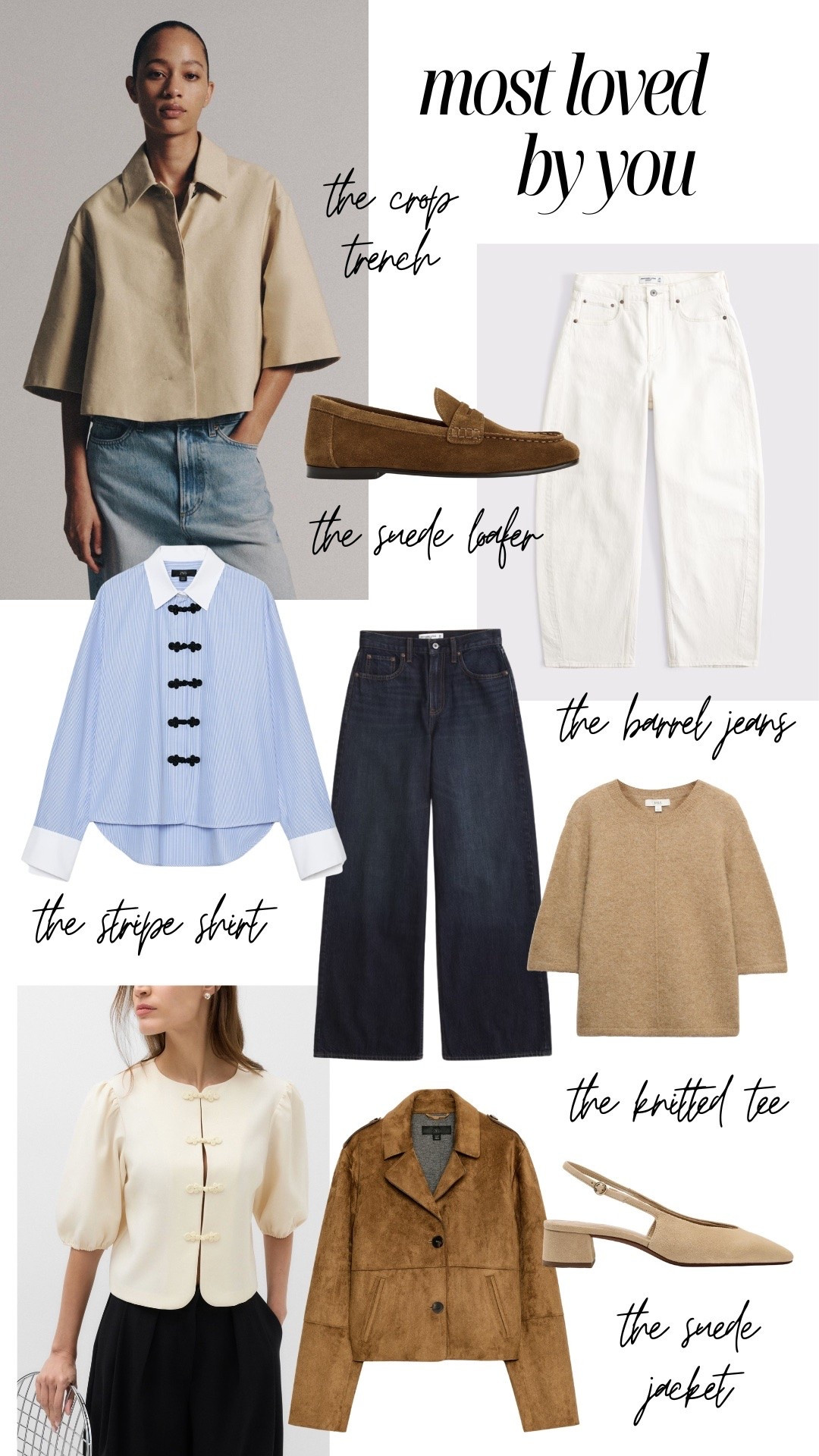 Most loved by you this week 🍂 autumn transitional pieces perfect for September. Crop trench coat, stripe shirt and tailoring for work wear, knitted tees and suede jackets, wide leg and barrel jeans, suede shoes and loafers

#LTKFashionMonth #LTKautumn #LTKstyletip