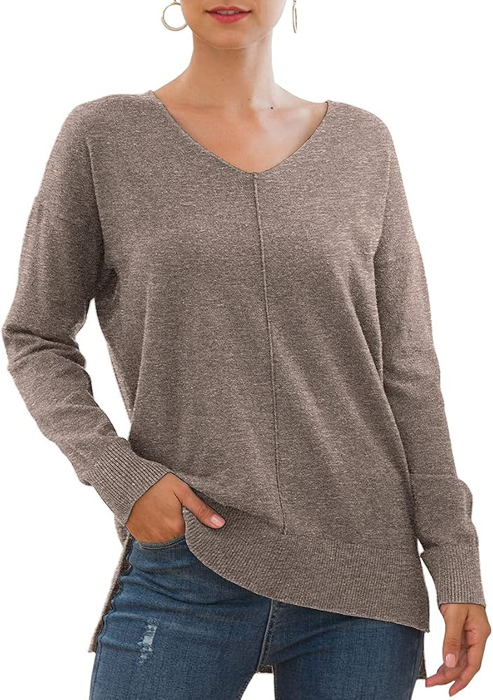 Jouica Womens Summer Short Sleeve Tops Casual V Neck Loose Fit Knit Lightweight Sweater Pullover ... | Amazon (US)