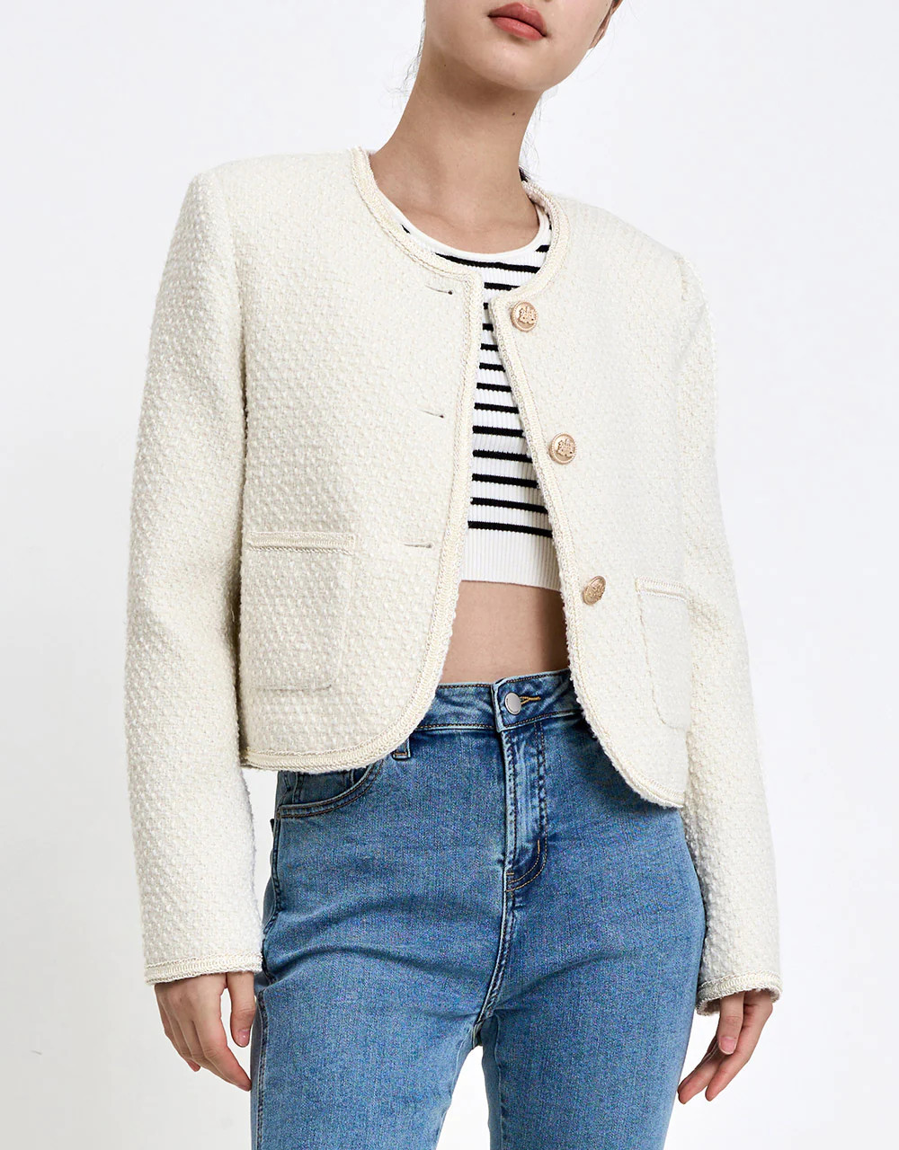 Buttoned Tweed Jacket | Urban Revivo