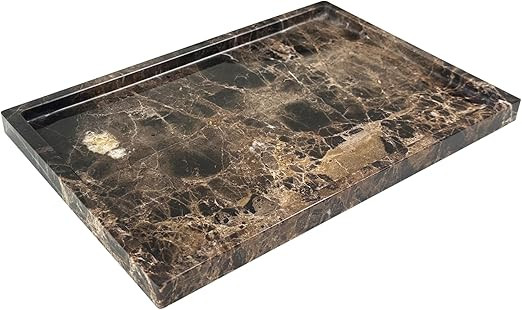 Natural Marble Tray for Bathroom Countertop, Dark Brown Marble Stone Tray for Kitchen Counter (Co... | Amazon (US)