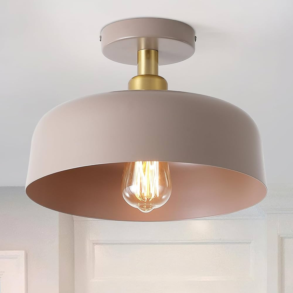 Modern Semi Flush Mount Ceiling Light Fixture,11.8" Brass Accent Ceiling Mounted Light with Brown... | Amazon (US)