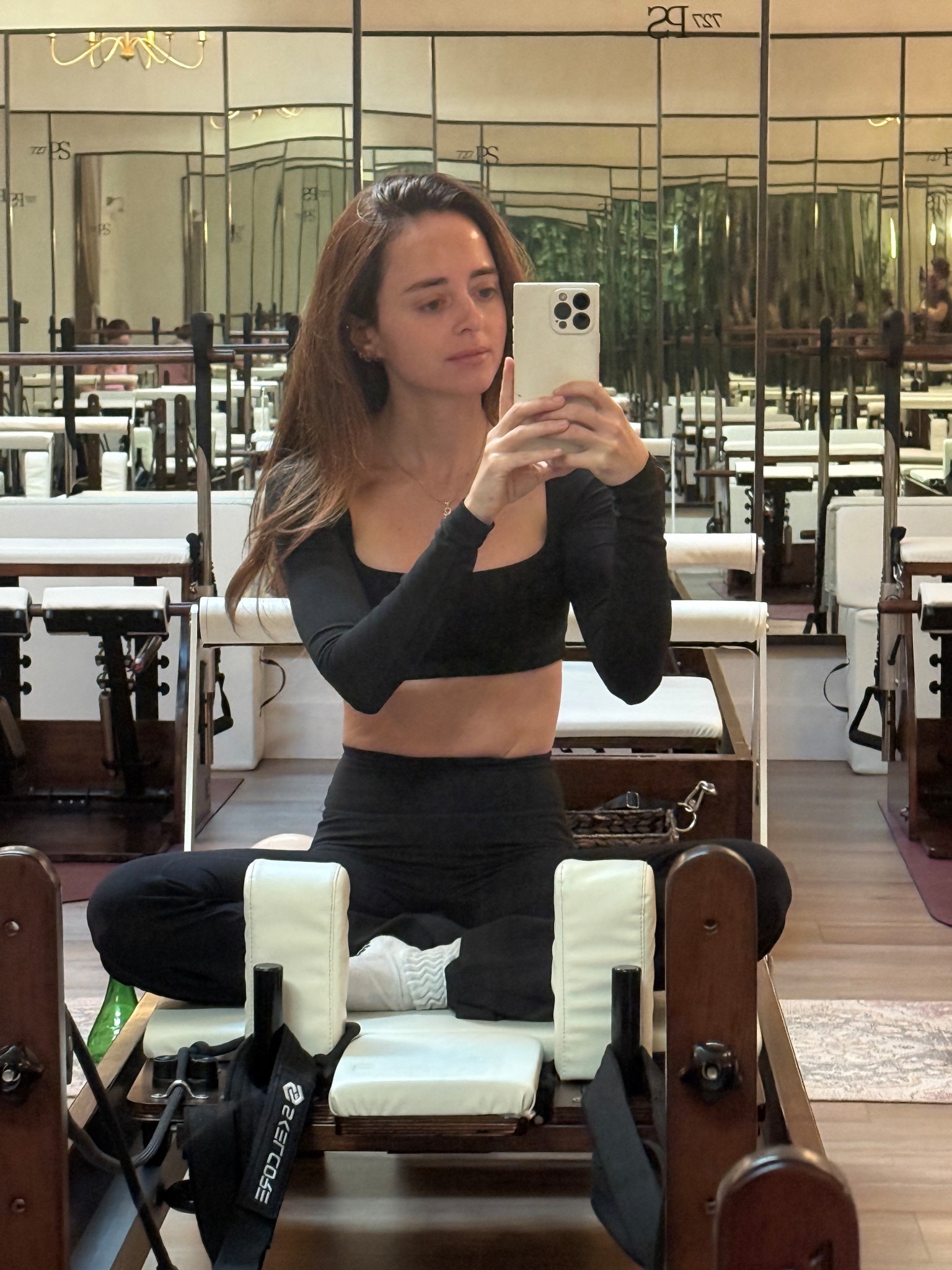 Cute and chic workout set - love an all black look. Wearing size XS. 

#pilates 
#leggings 

#LTKselfcare #LTKActive #LTKPetite