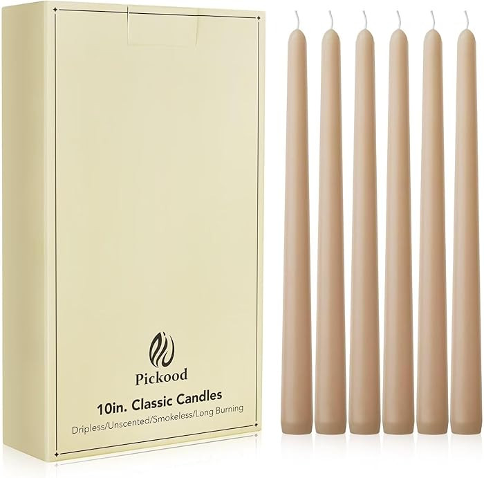 New Burning Formula Unscented Dripless 10-Inch Taper Candles Set of 12 - Beige, for Wedding, Dinn... | Amazon (US)
