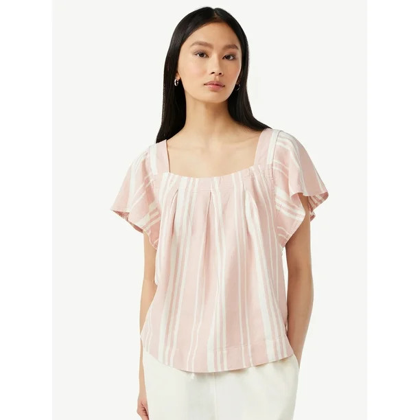 Free Assembly Women's Square Neck Flutter Sleeve Top | Walmart (US)