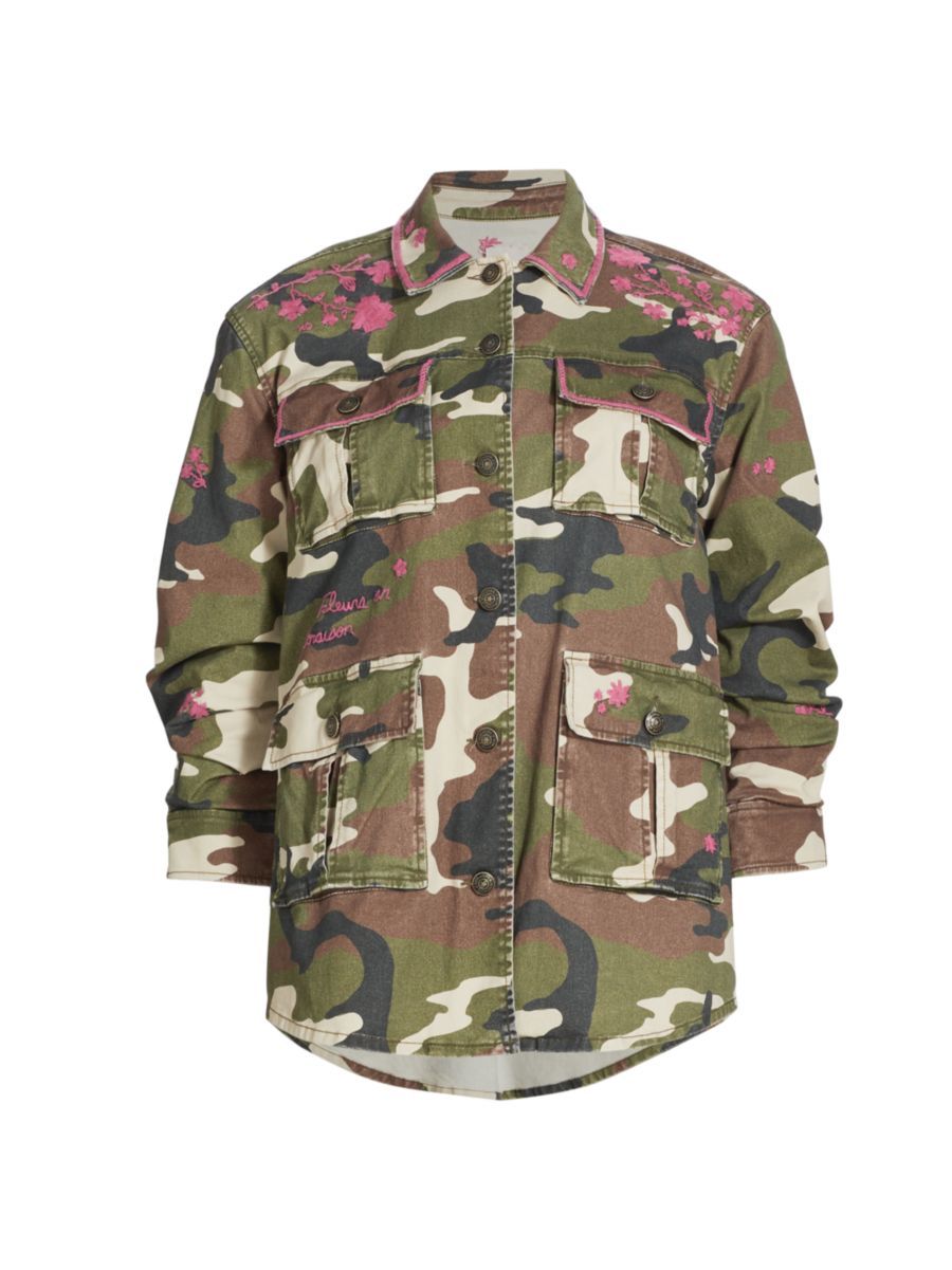 Cinq à Sept Vera Embroidered Camouflage Denim Jacket | Saks Fifth Avenue