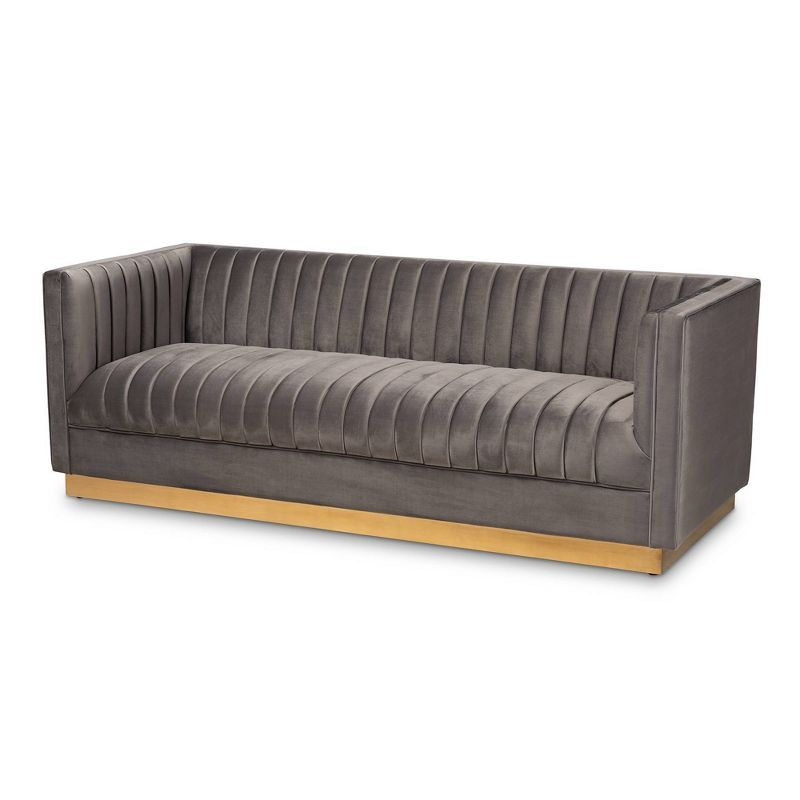 Aveline Velvet Upholstered Finished Sofa Gray/Gold - Baxton Studio | Target