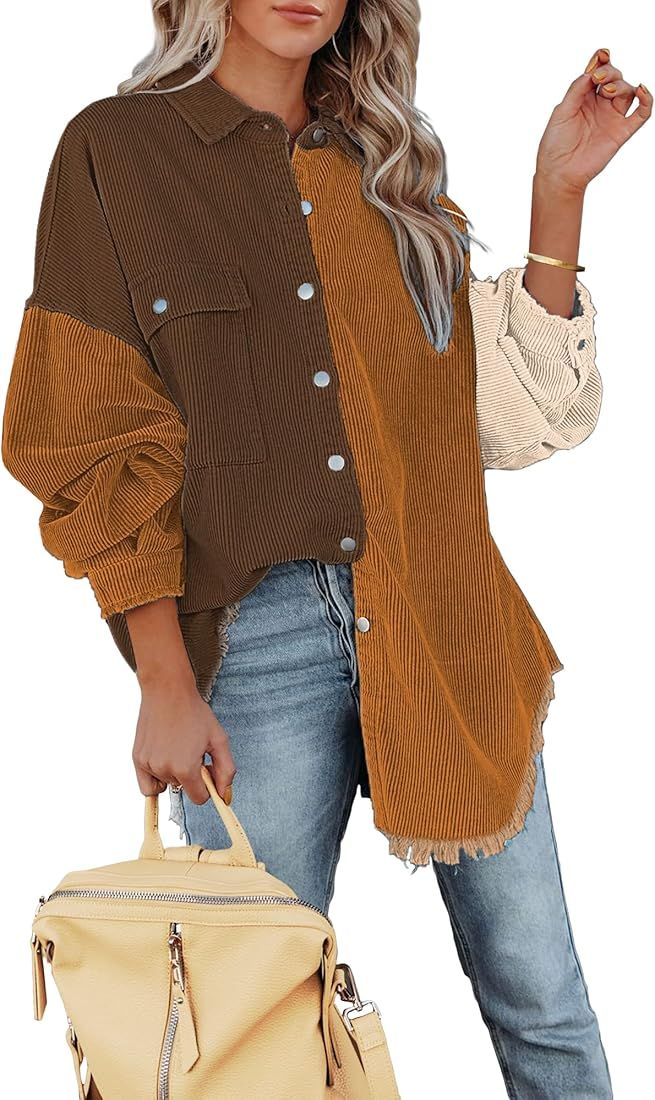 luvamia Womens Shacket Jacket Oversized Corduroy Button Down Shirt Long Sleeve Tops | Amazon (US)