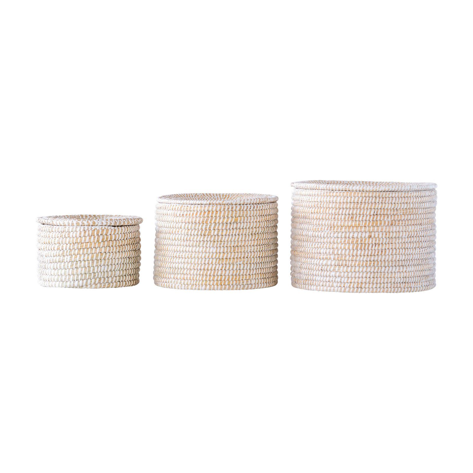 3R Studios Whitewashed Woven Seagrass Basket with Lid - Set of 3 - Walmart.com | Walmart (US)