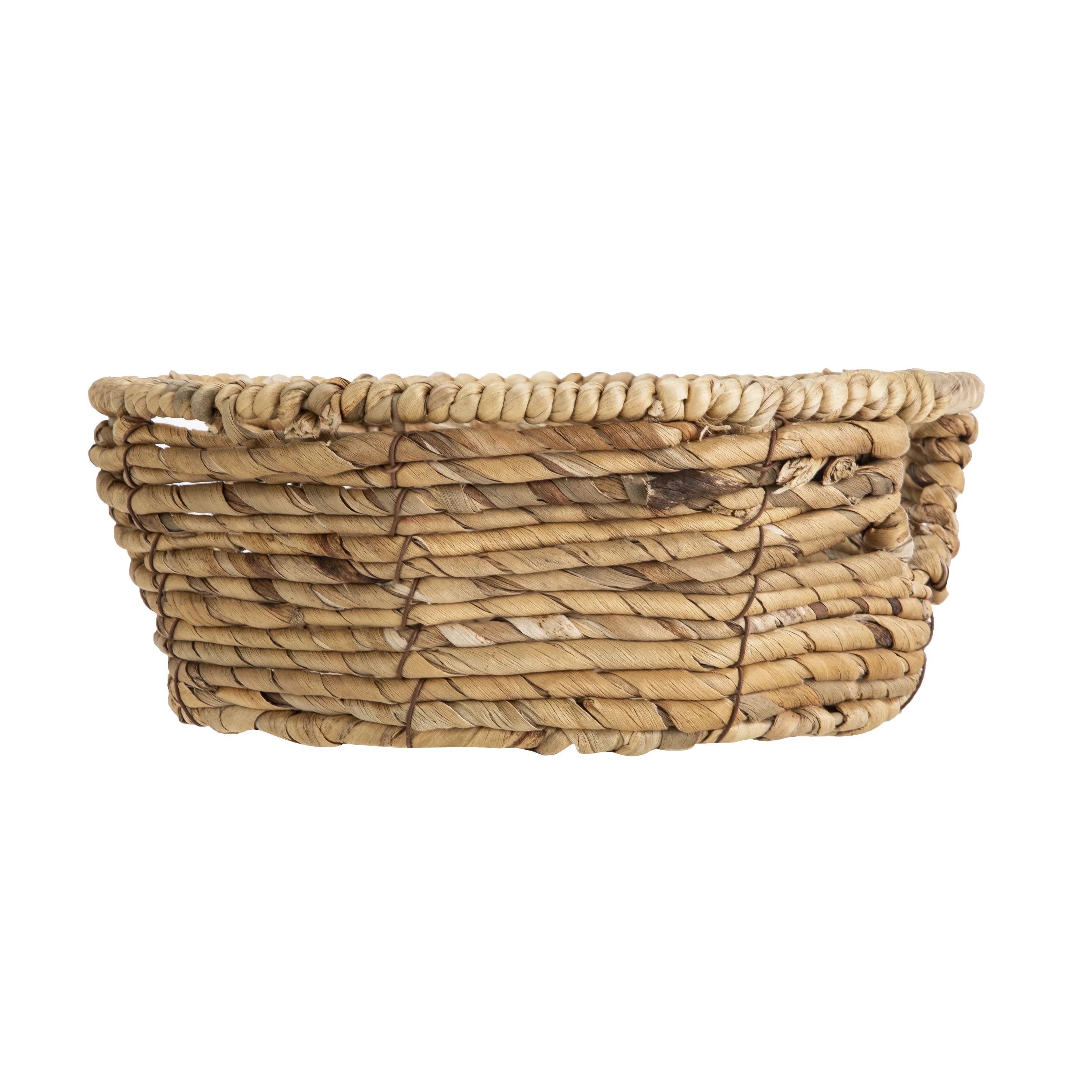 Mainstays Round Water Hyacinth Low Woven Decorative Basket | Walmart (US)