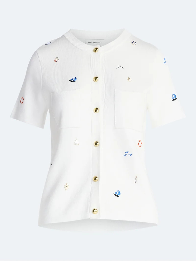 Free Assembly Women's and Women's Plus Embroidered Cardigan Sweater with Short Sleeves, Sizes XS-... | Walmart (US)