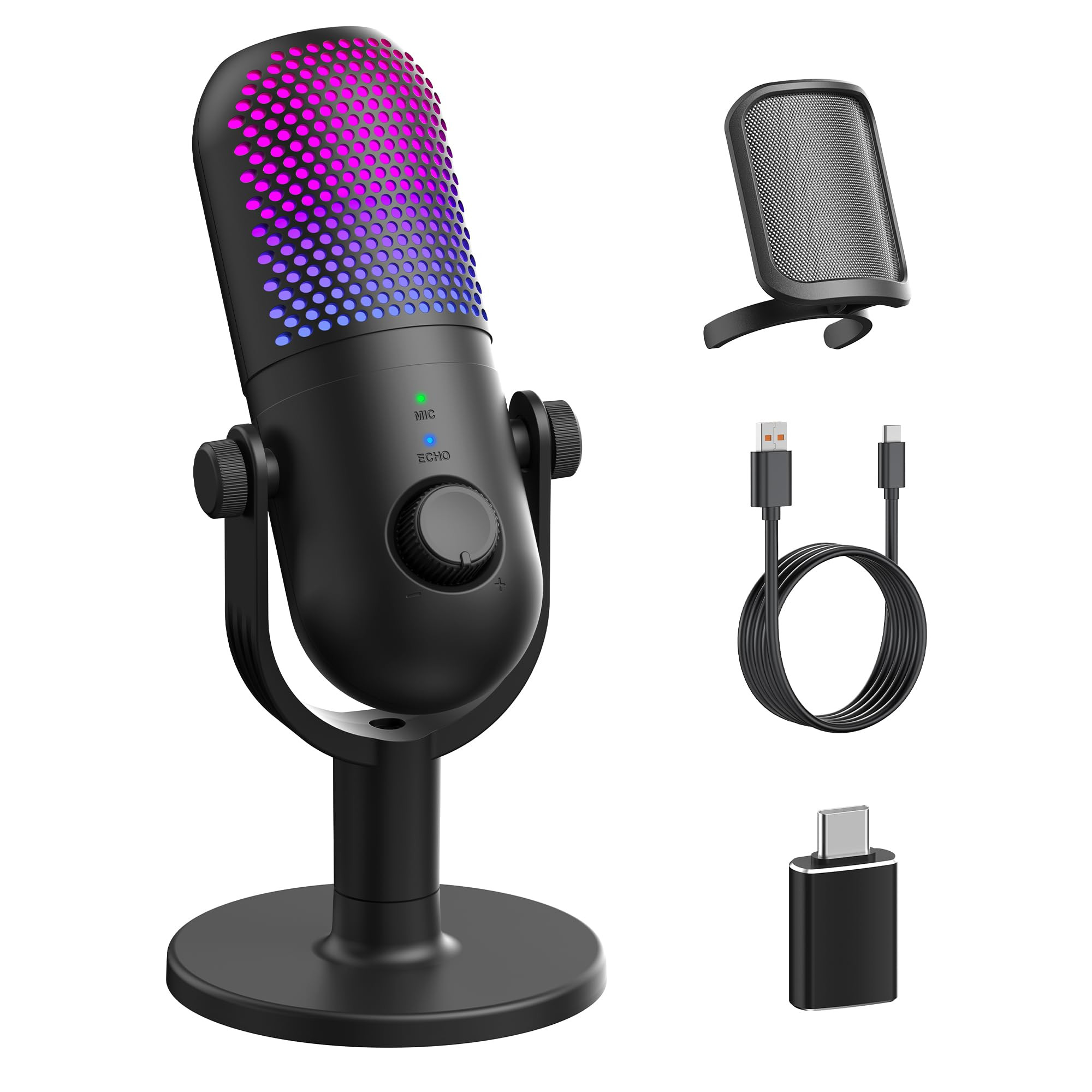 USB Microphone for PC Gaming: Condenser Microphone RGB with Stand Mic - Recording Mic for Compute... | Amazon (UK)