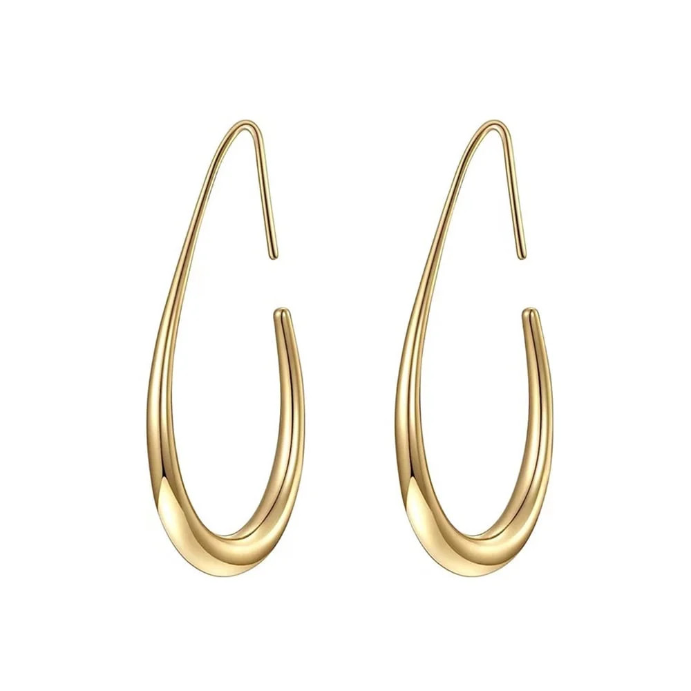 ZSPERKLA 14k Gold Plated Teardrop Hoop Earrings for Women, Large Oval Pull-Through Hoop Earrings ... | Walmart (US)