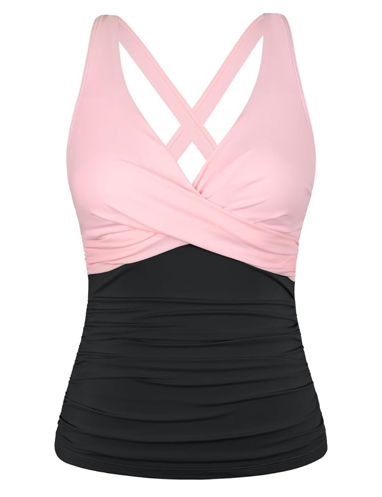 Hilor Women's Underwire Tankini Top Tummy Control Bathing Suits Sexy V Neck Crossover Swim Top On... | Amazon (US)