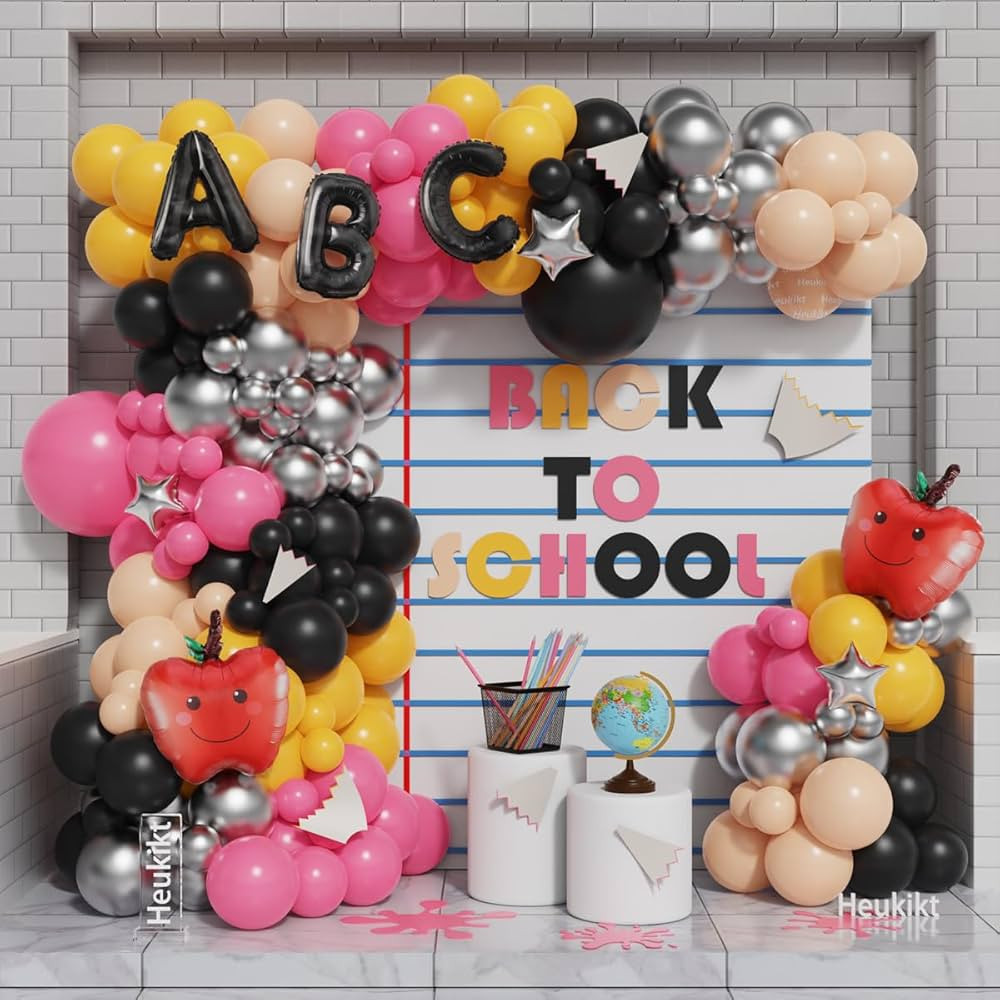 Back to School Balloon Arch Kit, 144pcs Hot Pink Black Yellow Balloons Garland with Apple ABC Foi... | Amazon (US)