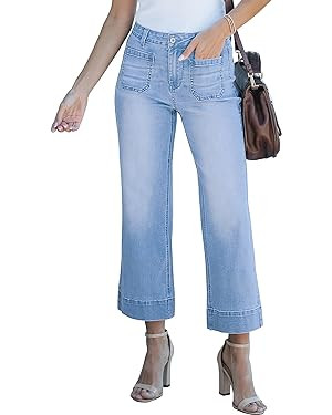 luvamia Wide Leg Jeans for Women Trendy High Waisted Flare Jeans Cropped Denim Pants Stretchy Bag... | Amazon (US)