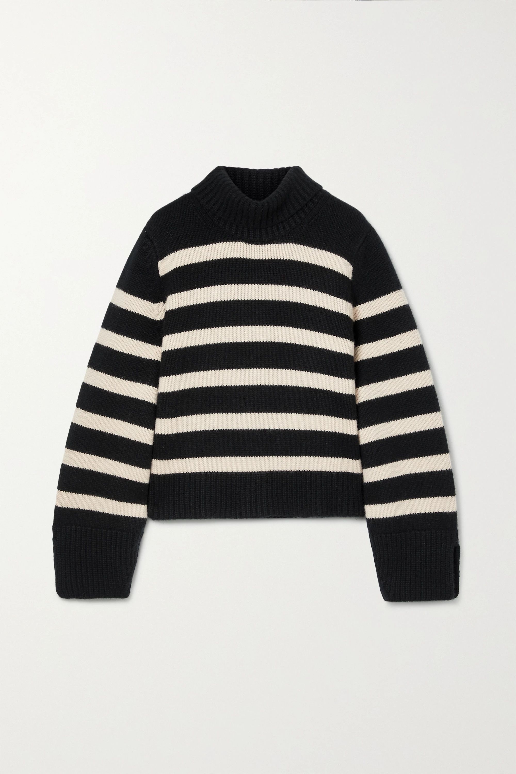 Black Marion striped cashmere turtleneck sweater | Khaite | NET-A-PORTER | NET-A-PORTER (UK & EU)
