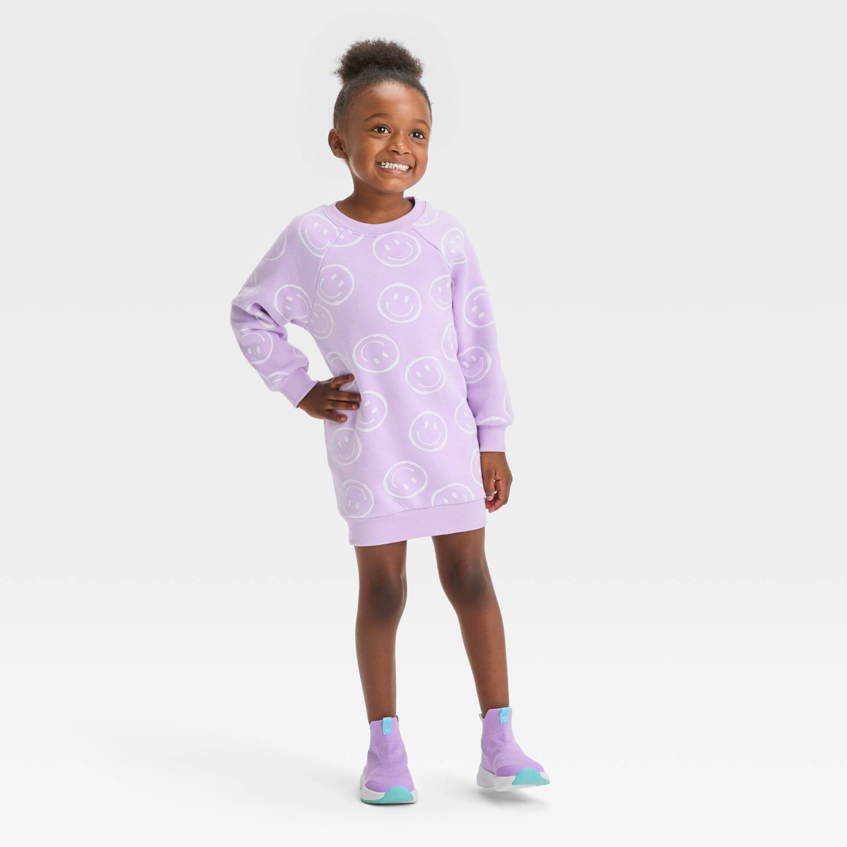 Grayson Mini Toddler Girls' Smiley Face Fleece Crew Dress - Purple 2T | Target