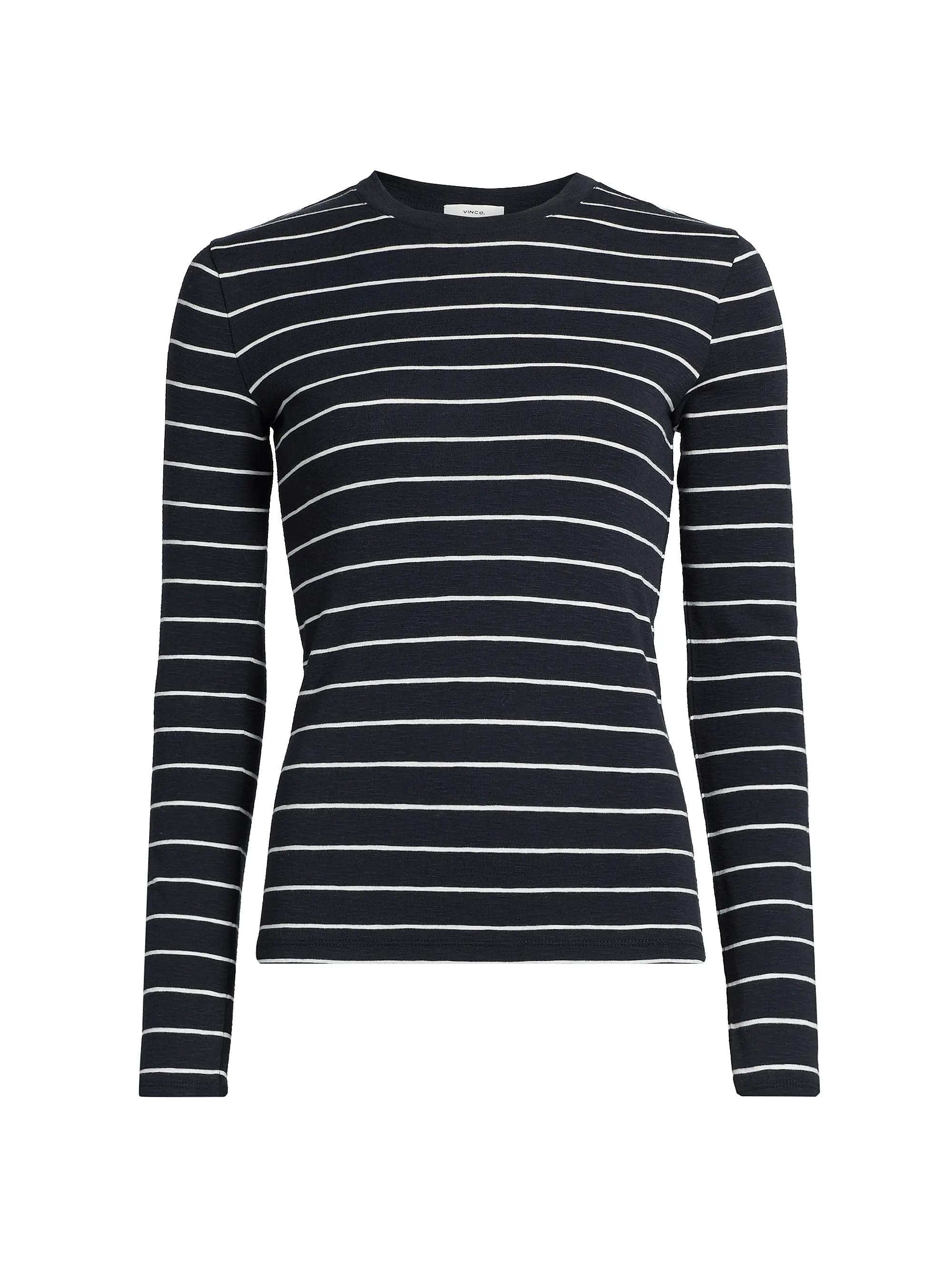 Vince Striped Cotton-Blend Crewneck Long-Sleeve T-Shirt | Saks Fifth Avenue | Saks Fifth Avenue
