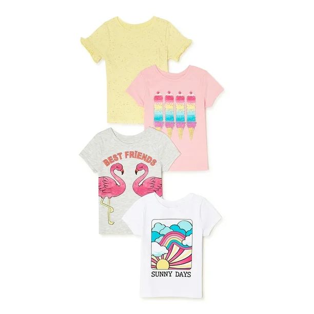 Garanimals Baby Girl & Toddler Girl Graphic & Pocket Short Sleeve T-Shirt Multipack, 4-Pack, Size... | Walmart (US)