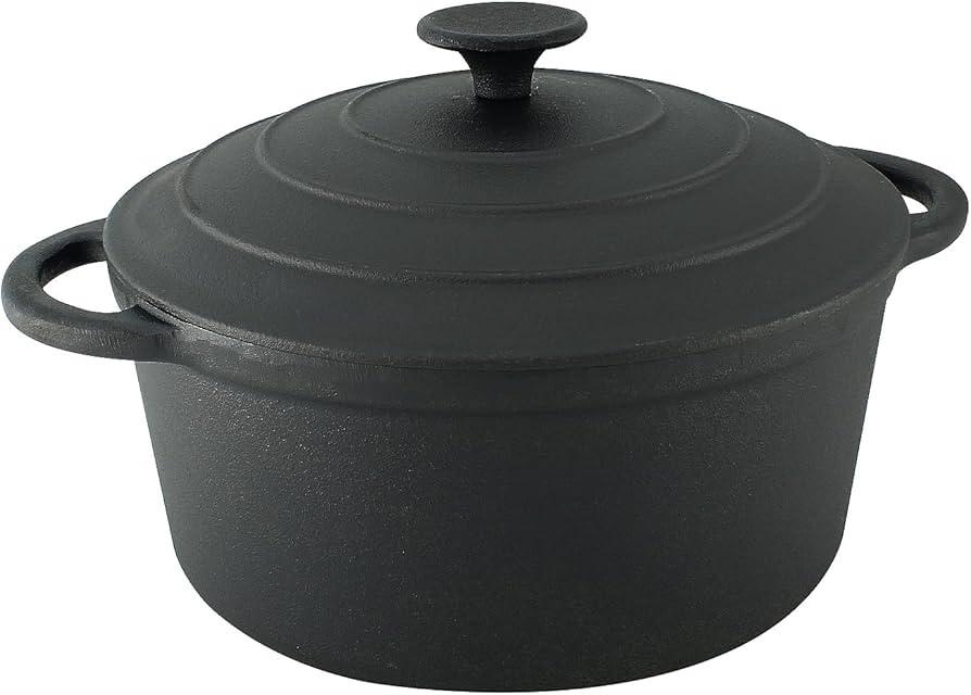 Cast Iron Casserole Dish Black Pre-Seasoned Oven Proof Pot Lid 5L Induction Pan | Amazon (UK)