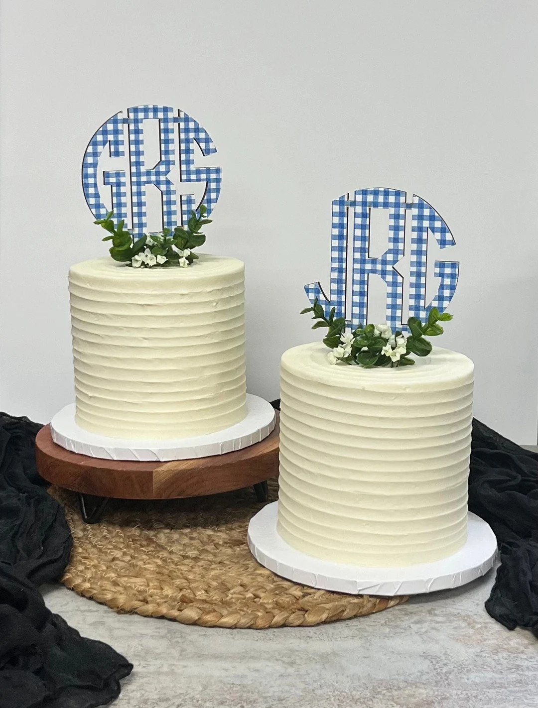 Gingham Cake Topper Monogram Wooden Cake Topper Pattern Gingham Birthday Cake Topper Grad Baby Sh... | Etsy (US)