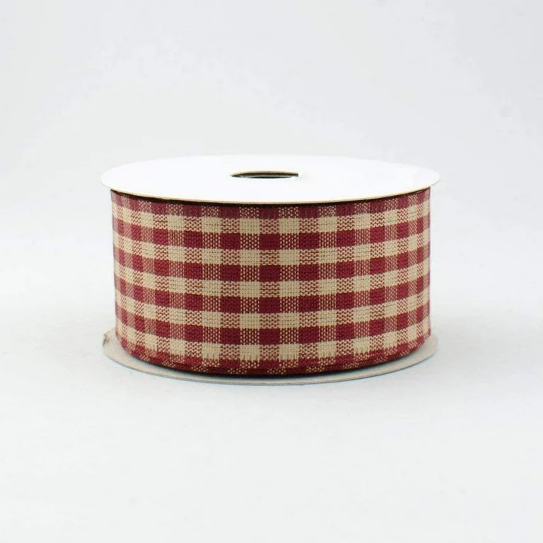 1.5" Wide Primitive Gingham Check Canvas Wired Ribbon Red & Tan 10 Yards Good for Americana/Rusti... | Walmart (US)