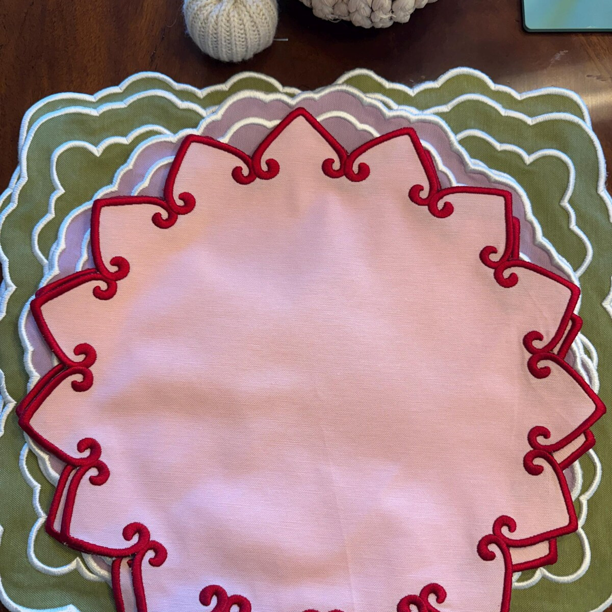 Ashbury Blush Crown Fabric Placemat \u2013 Handmade Embroidered Motif, Waterproof Cotton-blend Wi... | Etsy (Global)