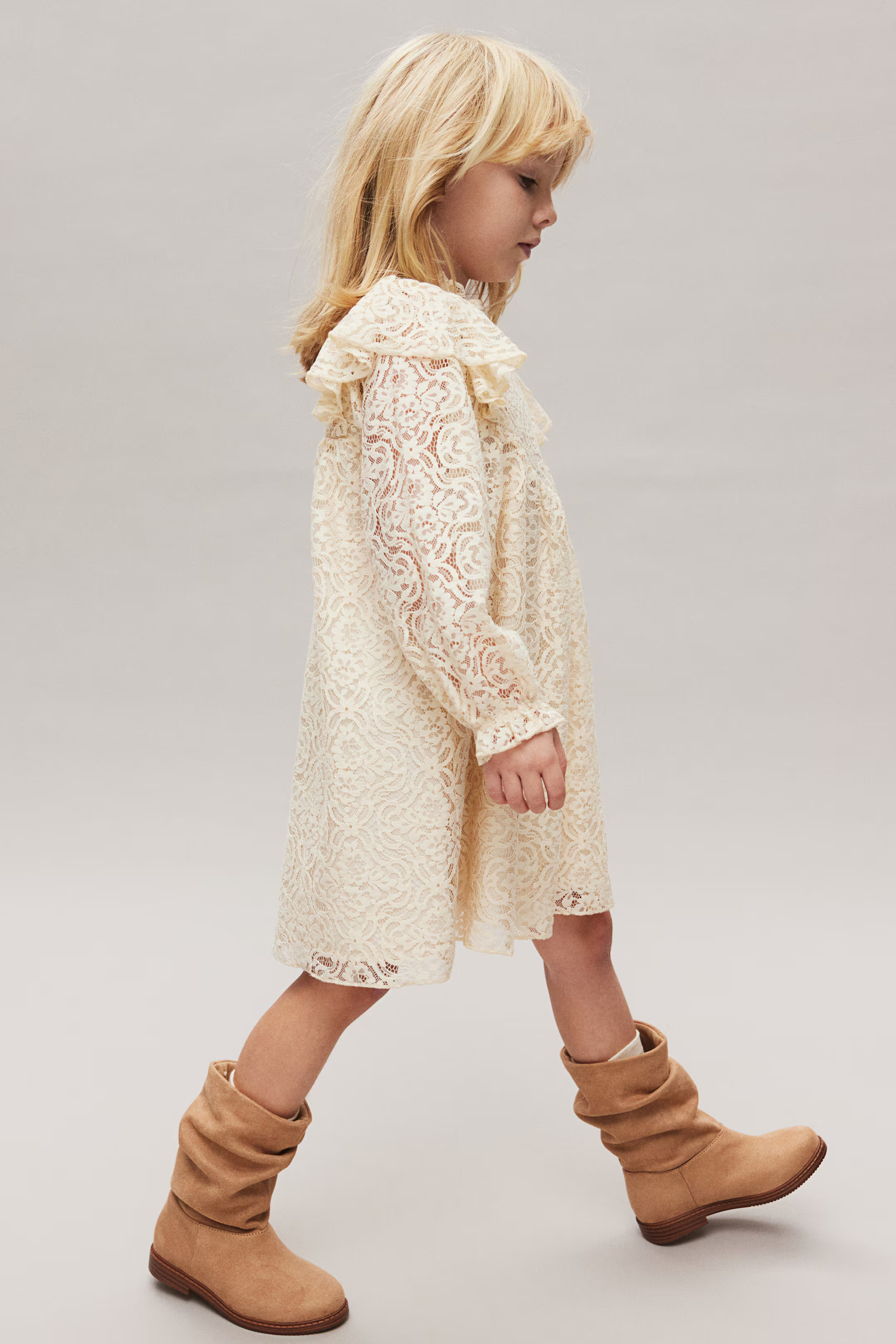 Ruffle-Trimmed Lace Dress - Light beige - Kids | H&M US | H&M (US + CA)