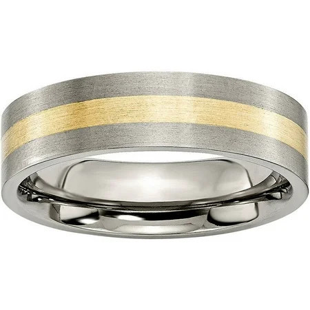 Primal Steel Titanium Brushed with 14 Karat Yellow Inlay 6mm Flat Band | Walmart (US)