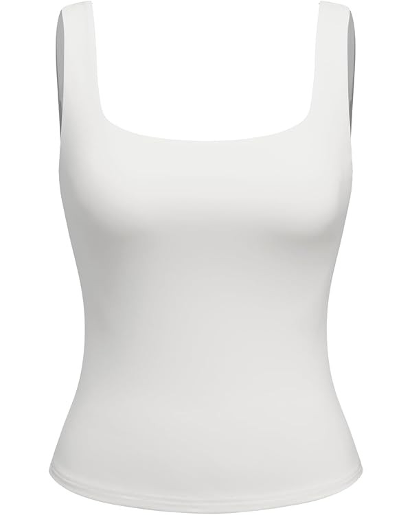 CIDER High Stretch Double Layered Square Neck Solid Tank Top | Amazon (US)