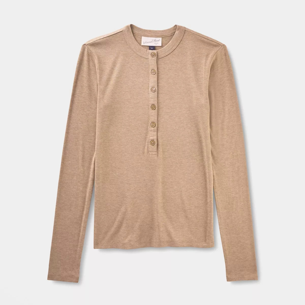 Women's Long Sleeve Henley Shirt - Universal Thread™ Heather Taupe S | Target
