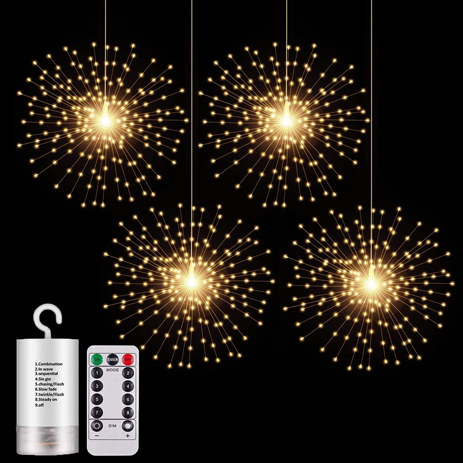 4 Pack Starburst Sphere Lights,200 LED Firework Lights, 8 Modes Dimmable Remote Control Waterproo... | Amazon (US)