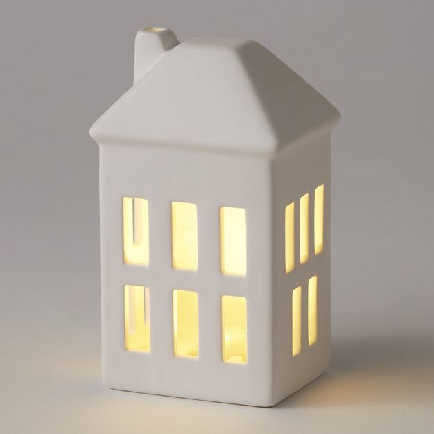 6" Battery Operated Lit Decorative Ceramic House with 6 Windows White - Wondershop™ | Target