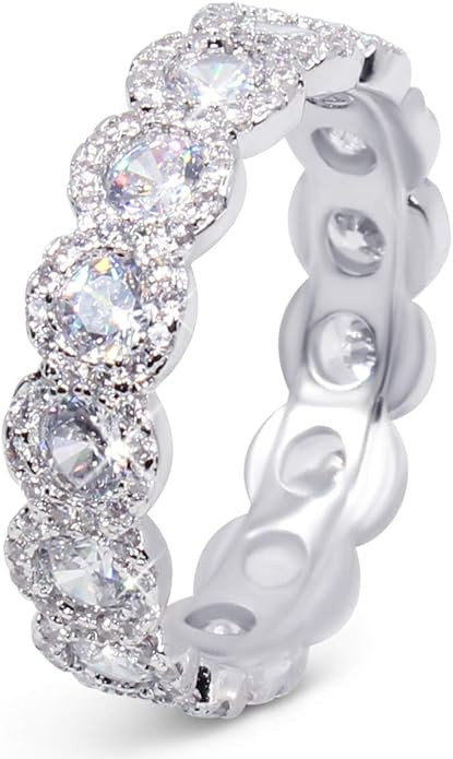 Savlano 18K White Gold Plated Cubic Zirconia Round Cut Eternity Ring Band for Women & Girls | Amazon (US)