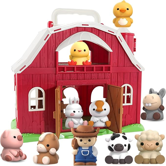 Farm Animals Big Barn Toy for 1 2 3 Year Old, Toddler Educational Montessori Toys, Farm Pretend P... | Amazon (US)