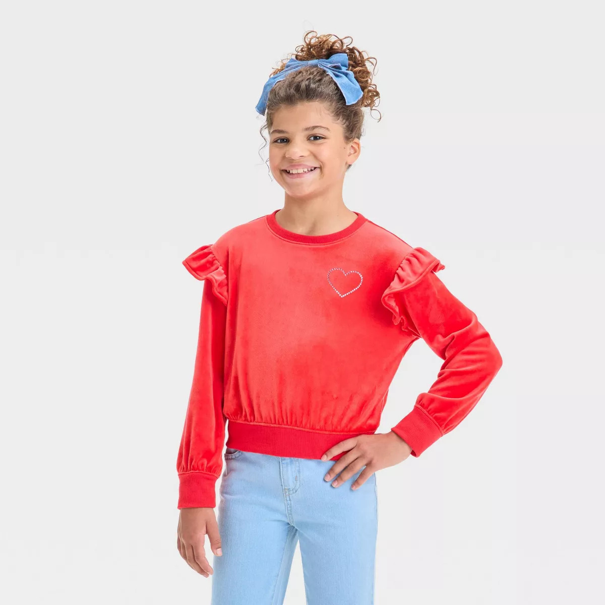 Girls' Velour Valentine's Day Pullover Sweatshirt - Cat & Jack™ Red | Target