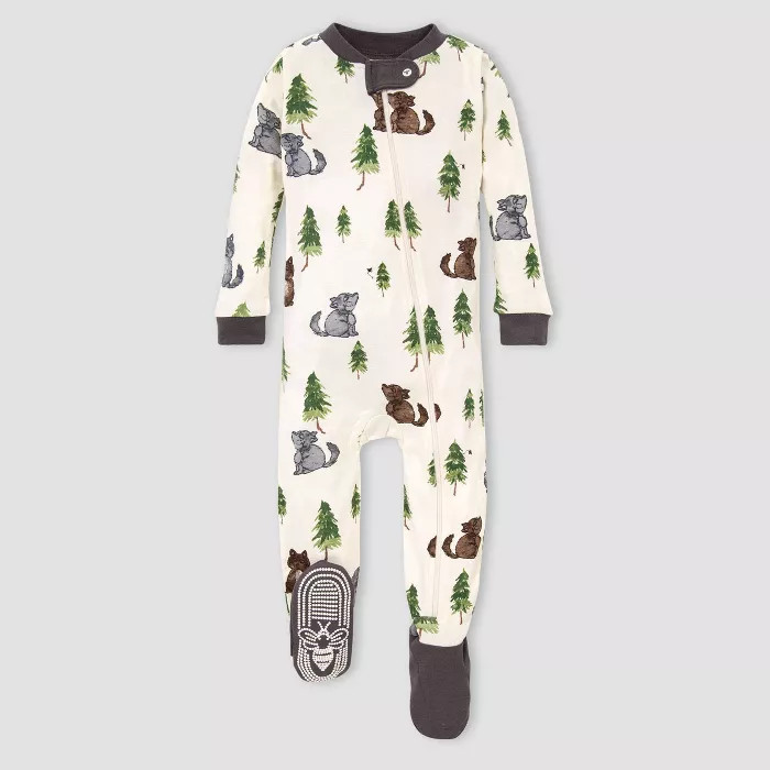 Burt's Bees Baby® Baby Boys' Organic Cotton Wolves Footed Pajama - Cream/Gray | Target