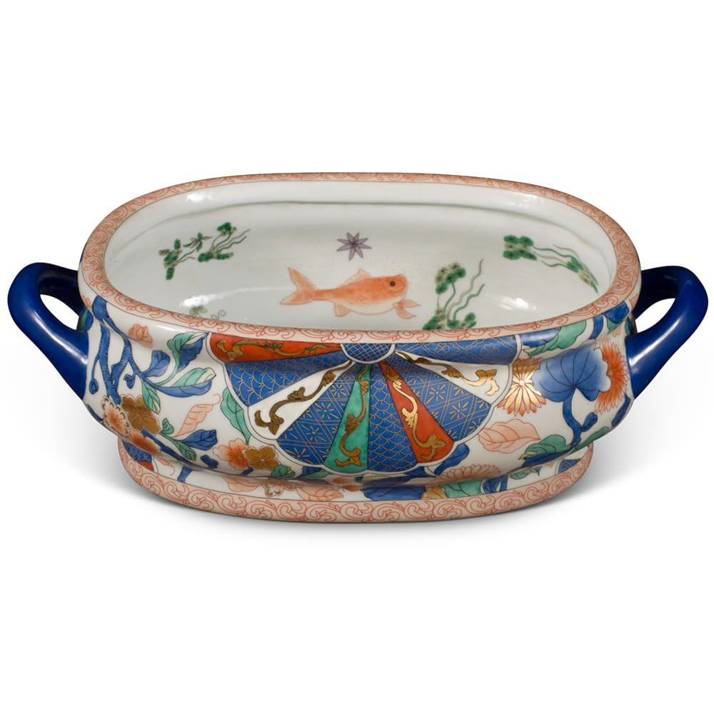 ChinaFurnitureOnline Japanese Imari Motif Chinese Porcelain Footbath Planter | Amazon (US)