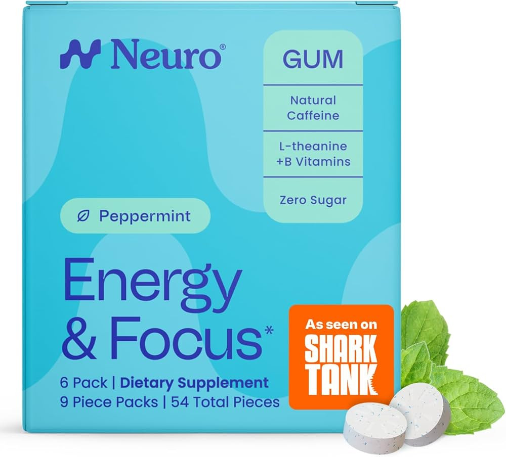 Neuro Energy & Focus Gum - 40mg Natural Caffeine Gum & Nootropic Energy Supplement with L-Theanin... | Amazon (US)