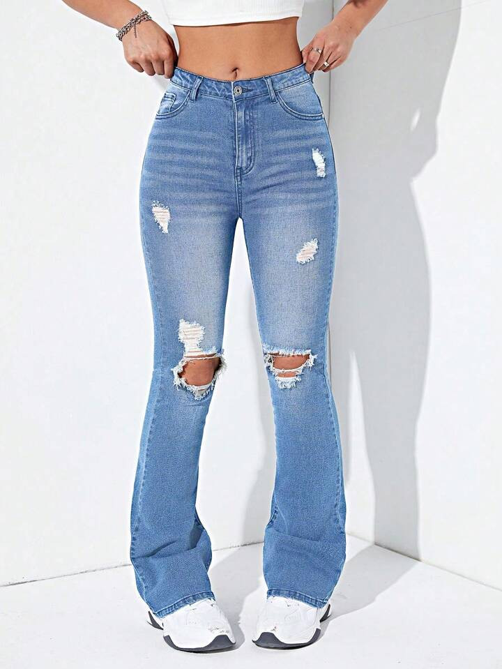 Ripped Bootcut Leg Jeans | SHEIN