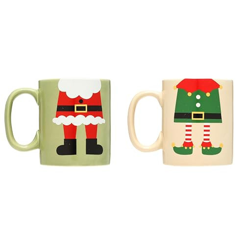 Pearhead Matching Christmas Mugs, Holiday Santa And Elf Mug Set, Christmas Home Décor, Holiday Gifts, Seasonal Coffee Cup Set of 2, Microwave and Dishwasher Safe, Holds 13 oz | Amazon (US)