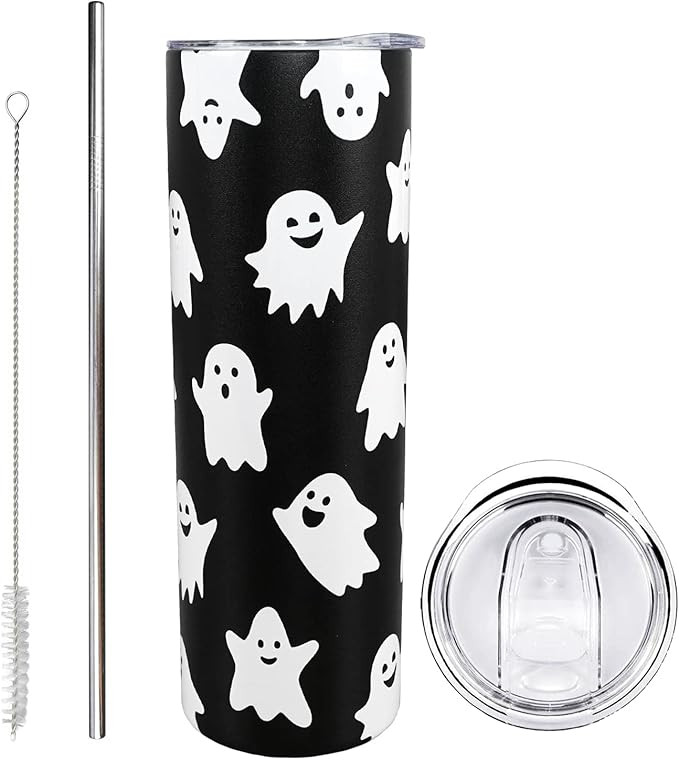 Gothic Halloween Tumblers with Lids and Straws - Unique Coffee Mugs for Women, Ghost Cups - Perfe... | Amazon (US)