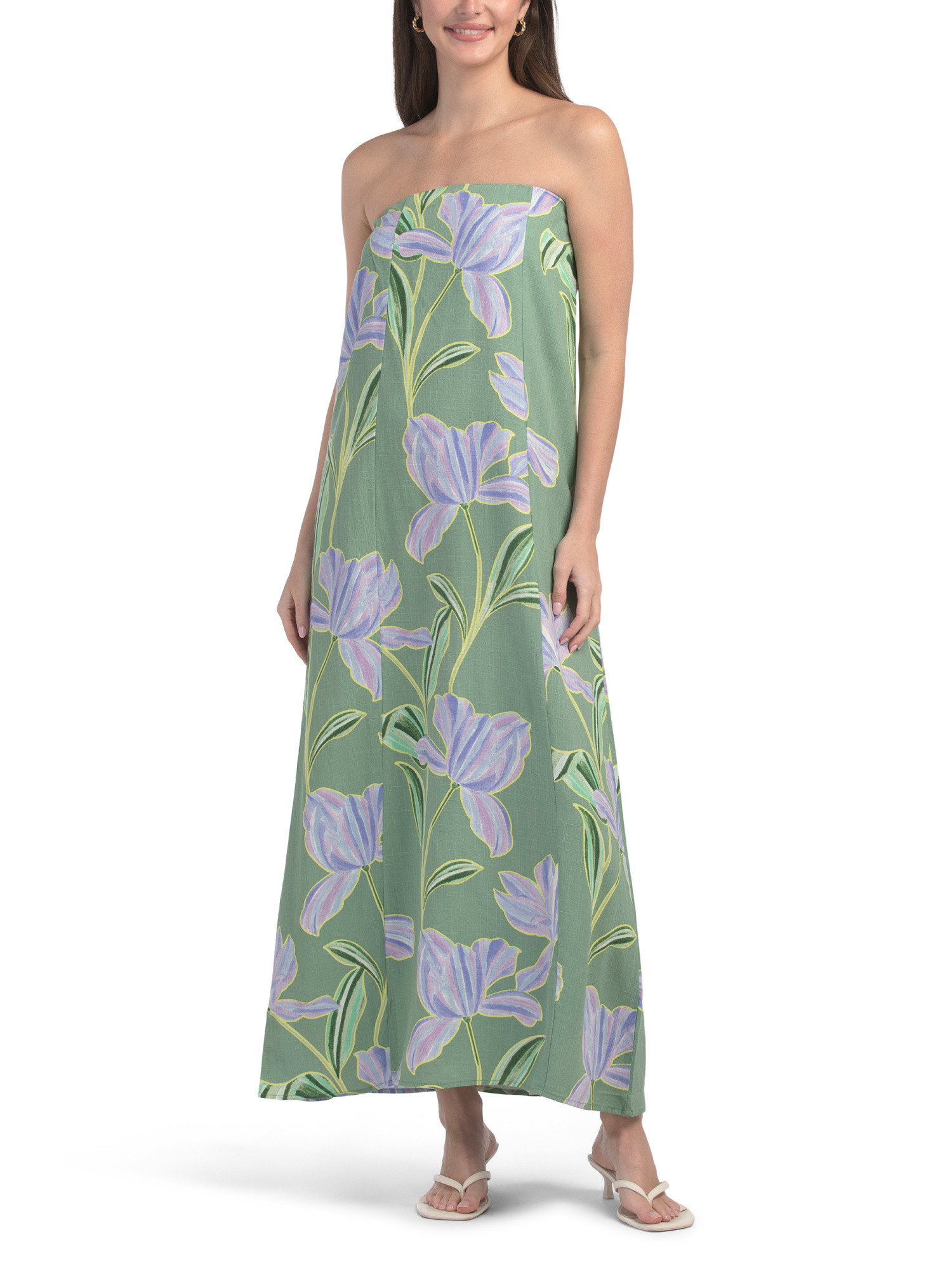 Linen Blend Strapless Floral Maxi Dress | TJ Maxx