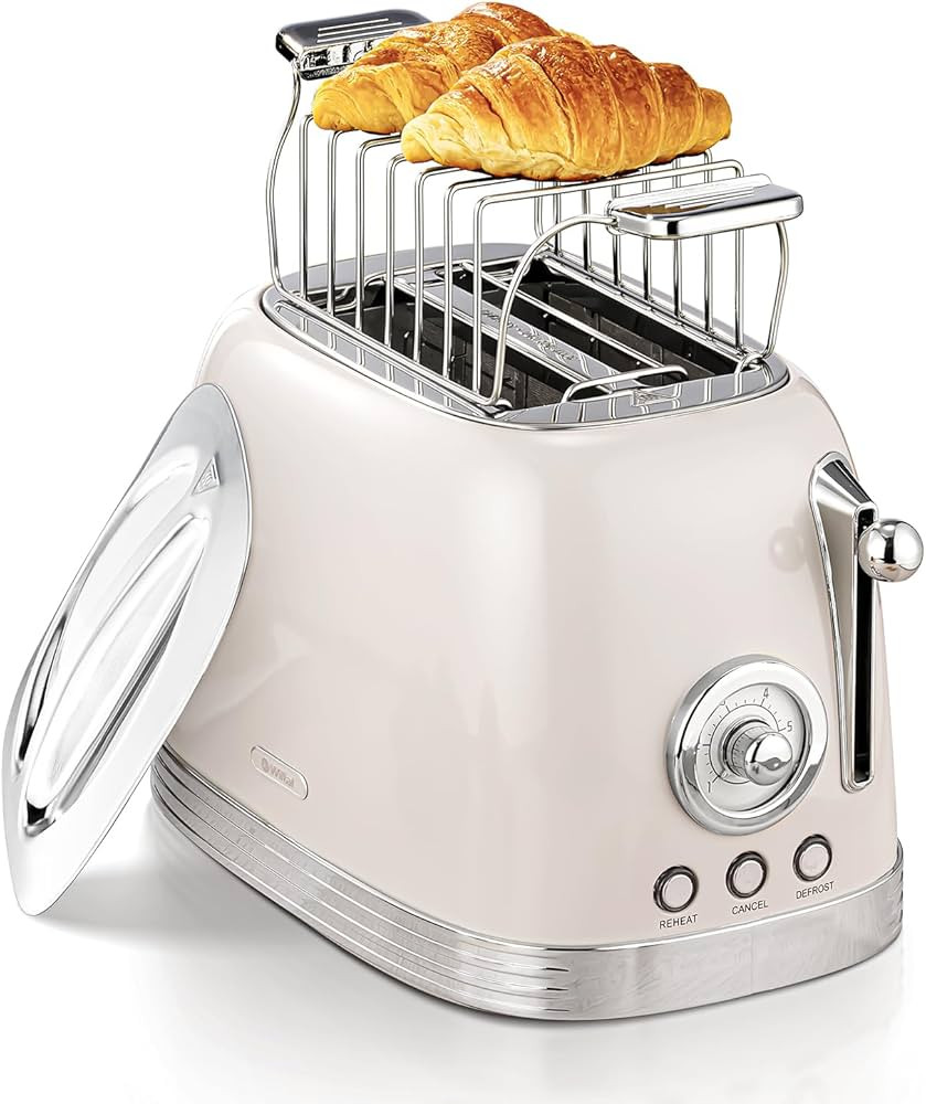 Toaster Retro 2 Slice, Vintage Toaster, White Toaster, With Stainless Steel Lid, With Bread Attac... | Amazon (US)