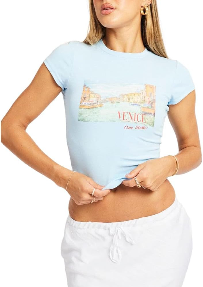 Y2k Graphic Baby Tees Women Teen Girl Fruit Print Crop Top Short Sleeve Slim Fit Vintage Aestheti... | Amazon (US)