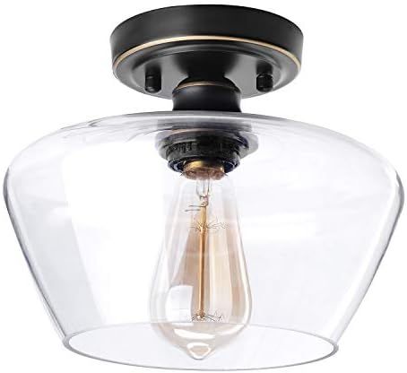 HMVPL Modern Industrial Clear Glass Shade Lighting Fixture, Black Semi Flush Mount Ceiling Light wit | Amazon (US)