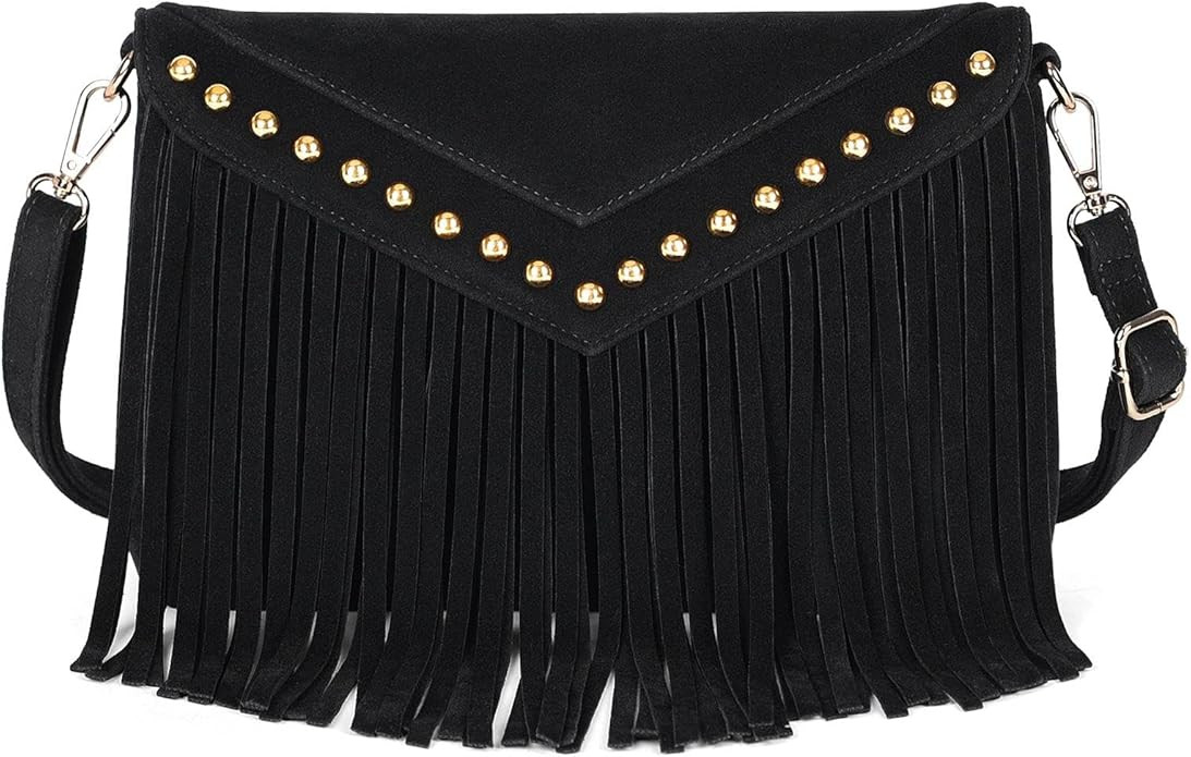 KouLi Buir Boho Western Fringe Purse for Women Double Velour Suede Crossbody Tassel Hobo Bag with... | Amazon (US)