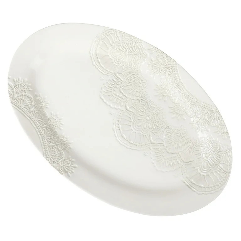 The Pioneer Woman Vintage Lace 20-inch Stoneware Oval Serving Tray Platter, White | Walmart (US)