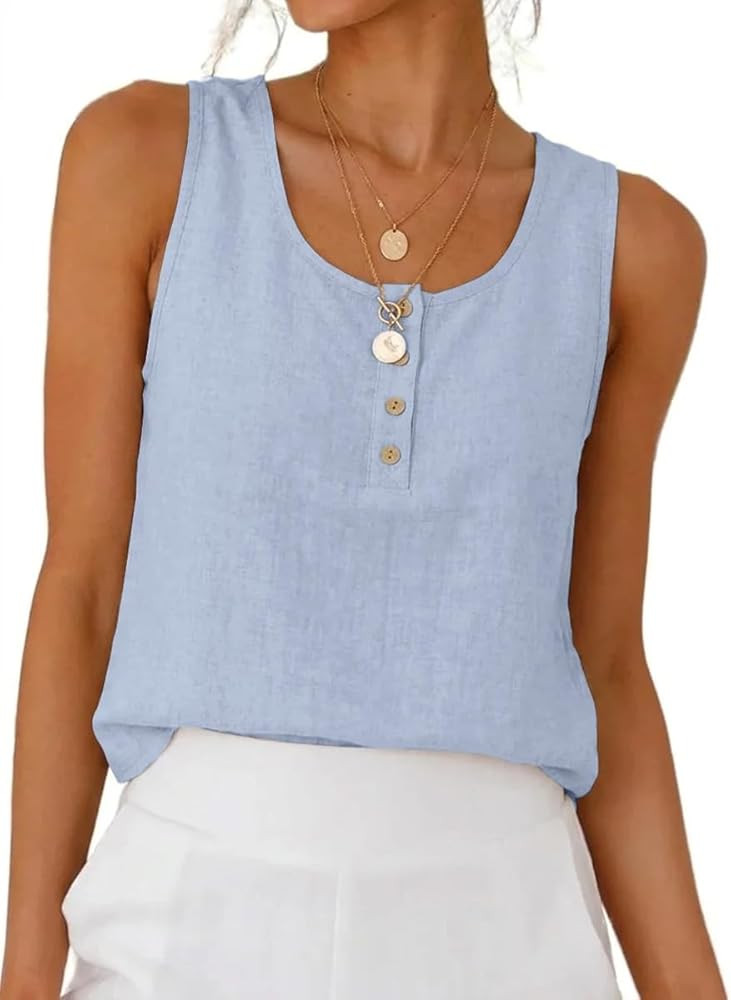 IDEALSANXUN Womens Linen Tank Tops 2026 Spring Summer Crewneck Sleeveless Tops | Amazon (US)