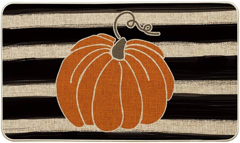 Artoid Mode Watercolor Stripes Pumpkin Decorative Doormat, Fall Seasonal Harvest Thanksgiving Vin... | Amazon (US)